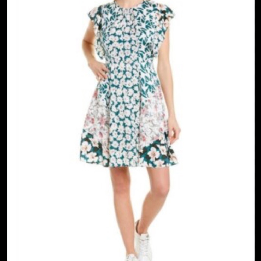 Rebecca Taylor Serene flowers Patchwork Dress in Green and White